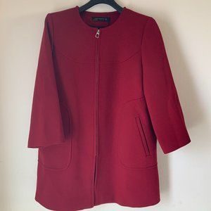 Zippered Coat with Bell Sleeves – Dark Red/Maroon